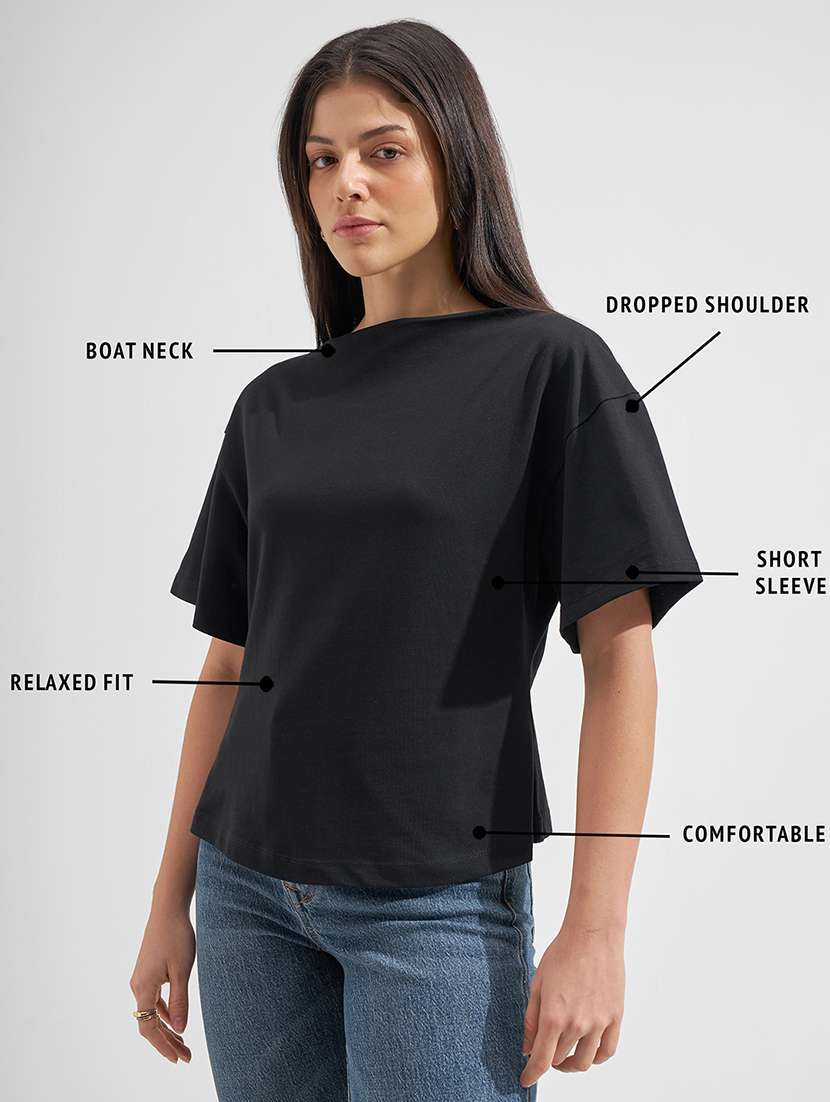 women solid black cotton regular top - 22462332 -  Standard Image - 4