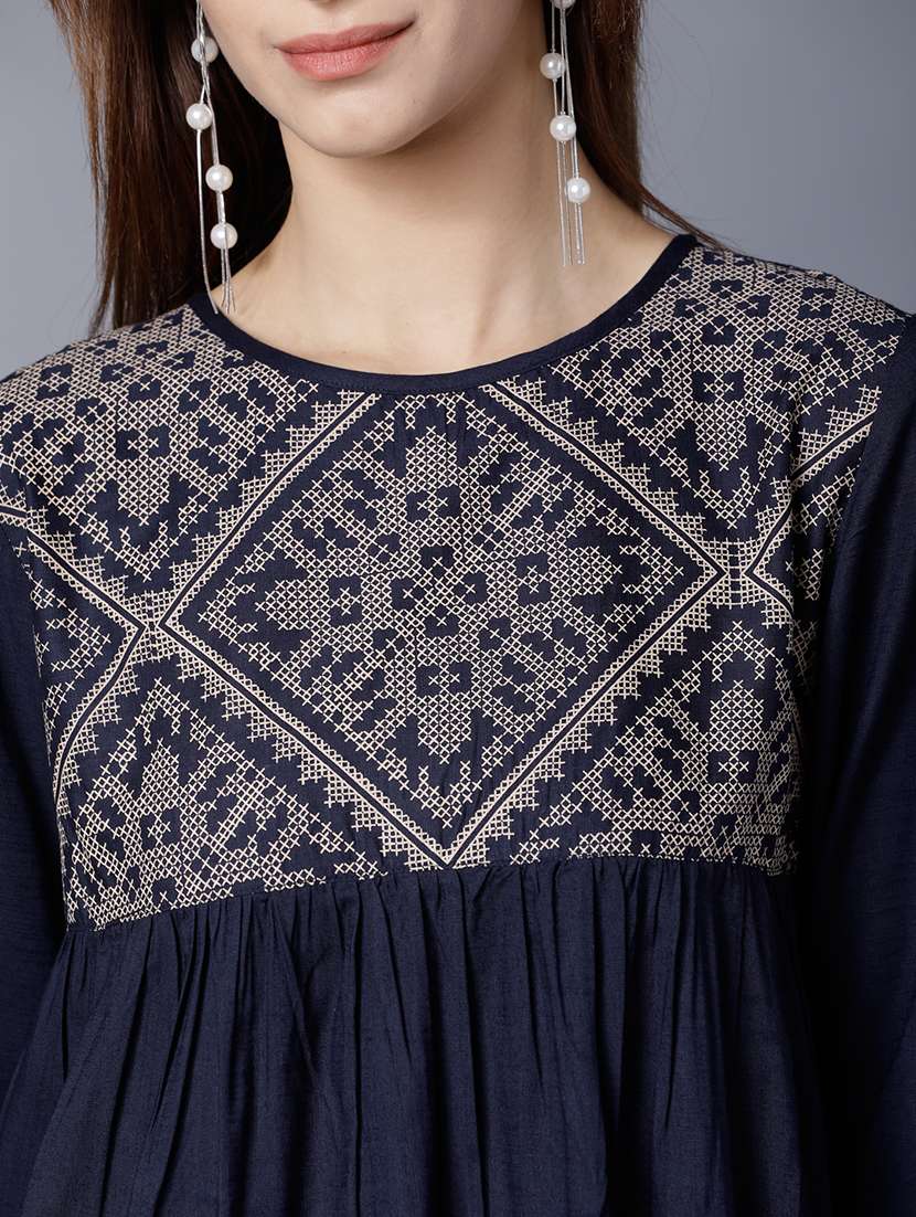 women solid  navy blue rayon regular top - 22462337 -  Standard Image - 1