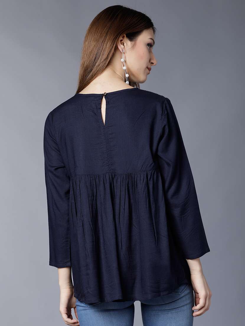 women solid  navy blue rayon regular top - 22462337 -  Standard Image - 4