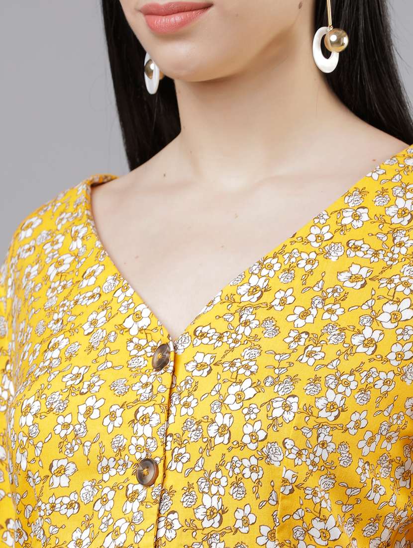 women printed yellow rayon regular top - 22462338 -  Standard Image - 1