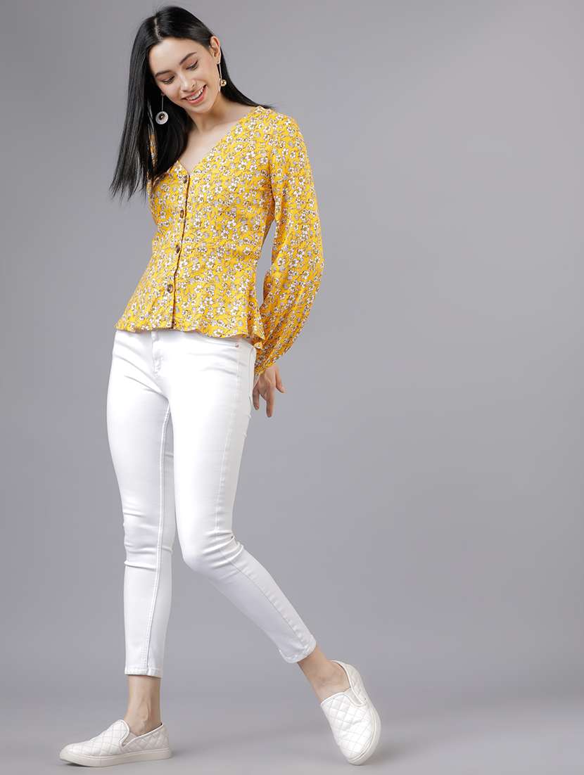 women printed yellow rayon regular top - 22462338 -  Standard Image - 4