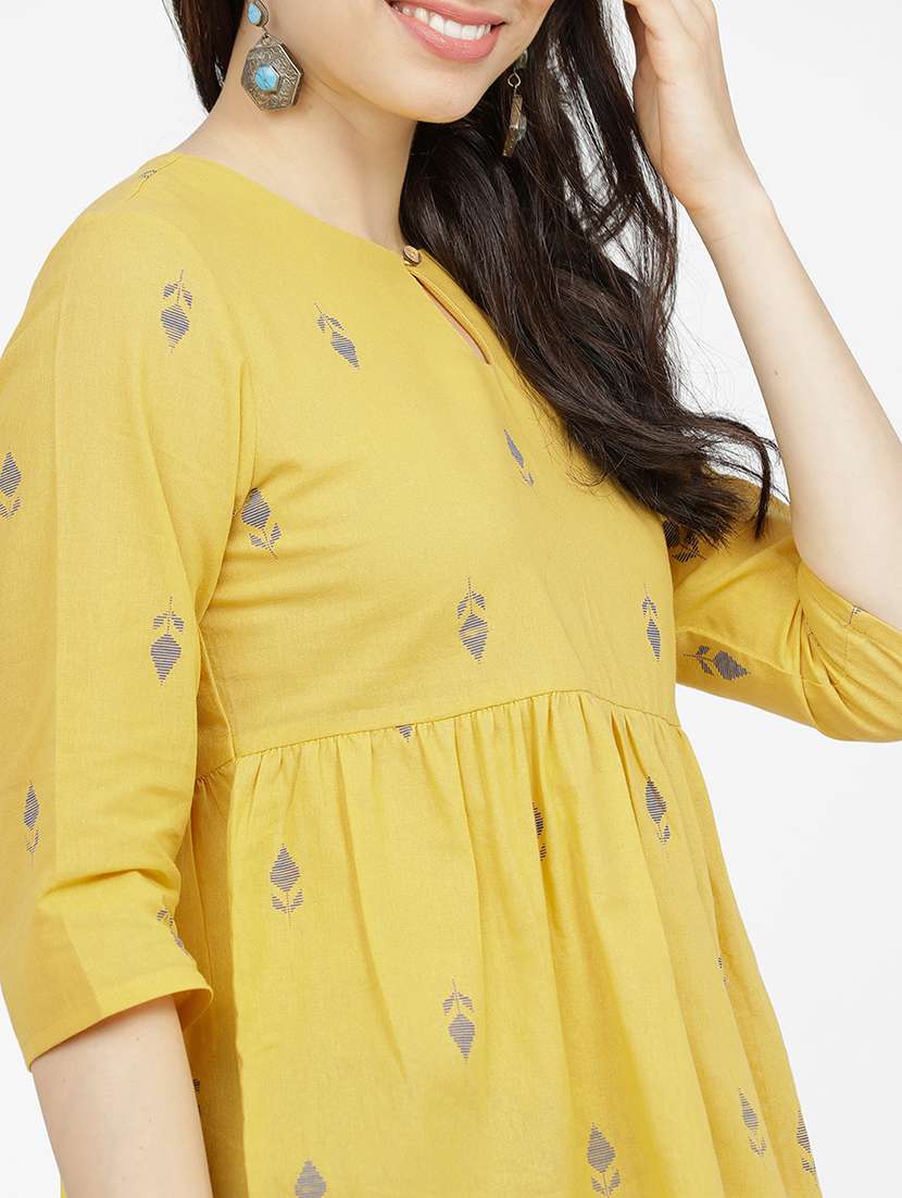 women printed mustard cotton regular top - 22462342 -  Standard Image - 1