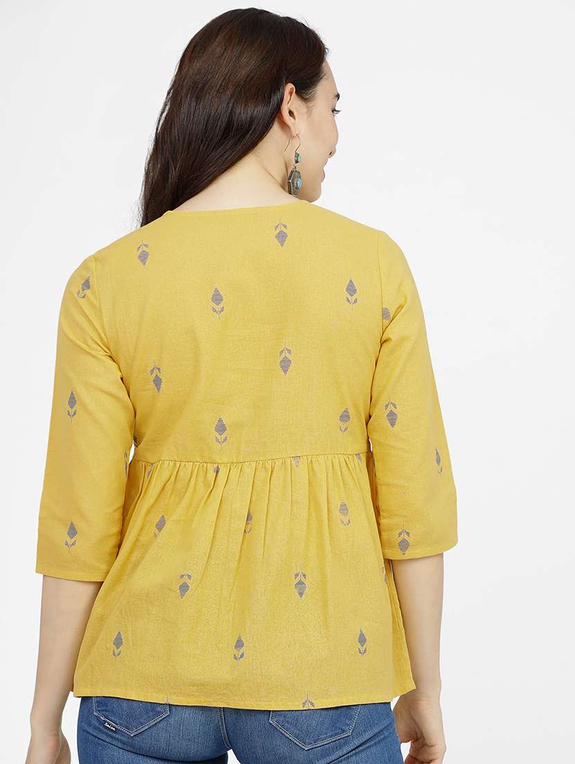 women printed mustard cotton regular top - 22462342 -  Standard Image - 4