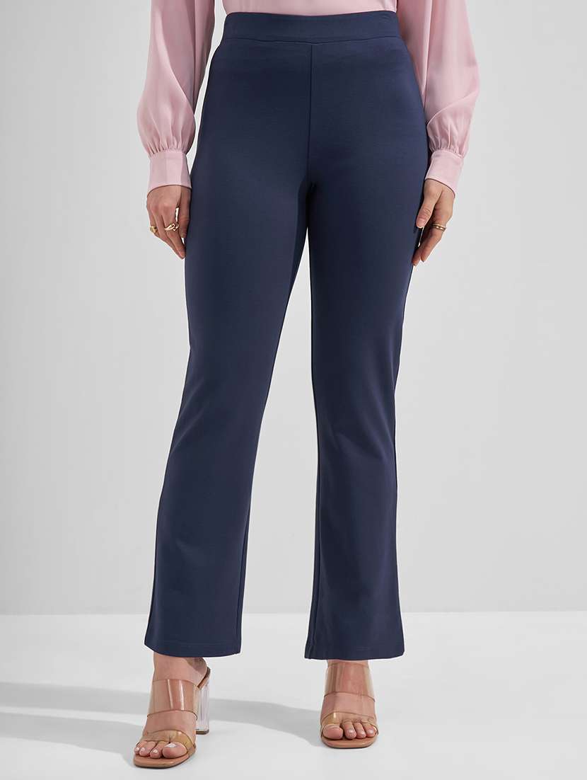 women solid mid rise bootcut trouser