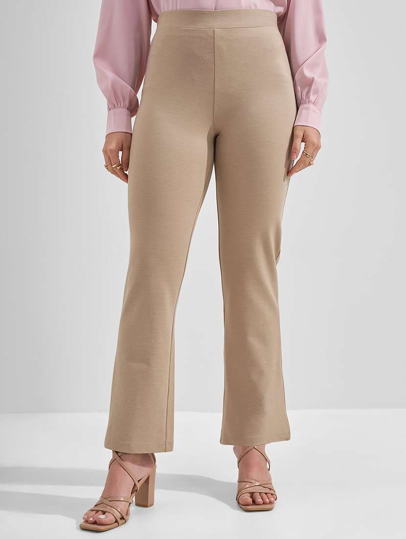 women solid mid rise bootcut trouser