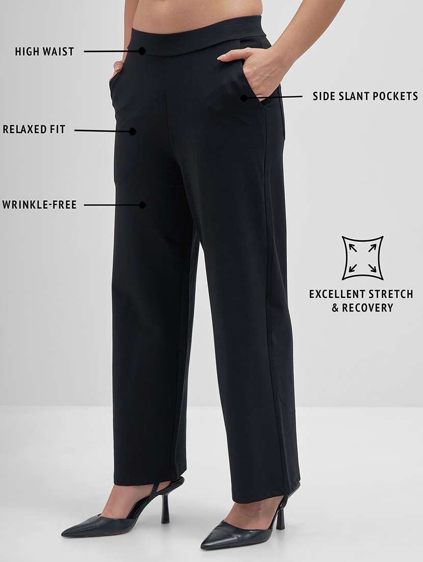 women solid mid rise straight trouser - 22462355 -  Standard Image - 4