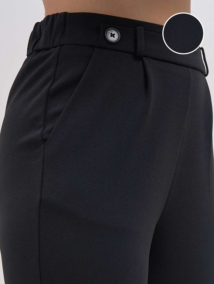 women solid mid rise straight trouser - 22462356 -  Standard Image - 1