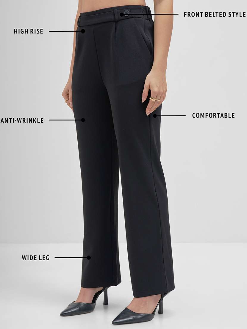 women solid mid rise straight trouser - 22462356 -  Standard Image - 4