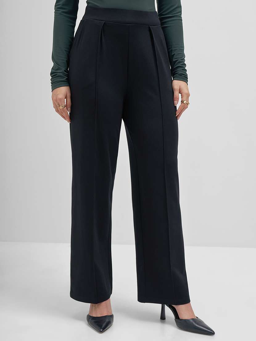 women black rayon straight trouser