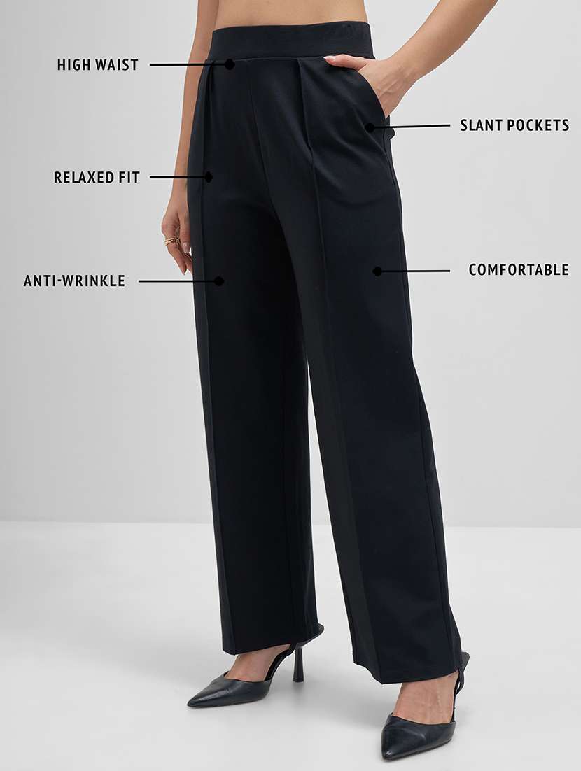 women black rayon straight trouser - 22462359 -  Standard Image - 4
