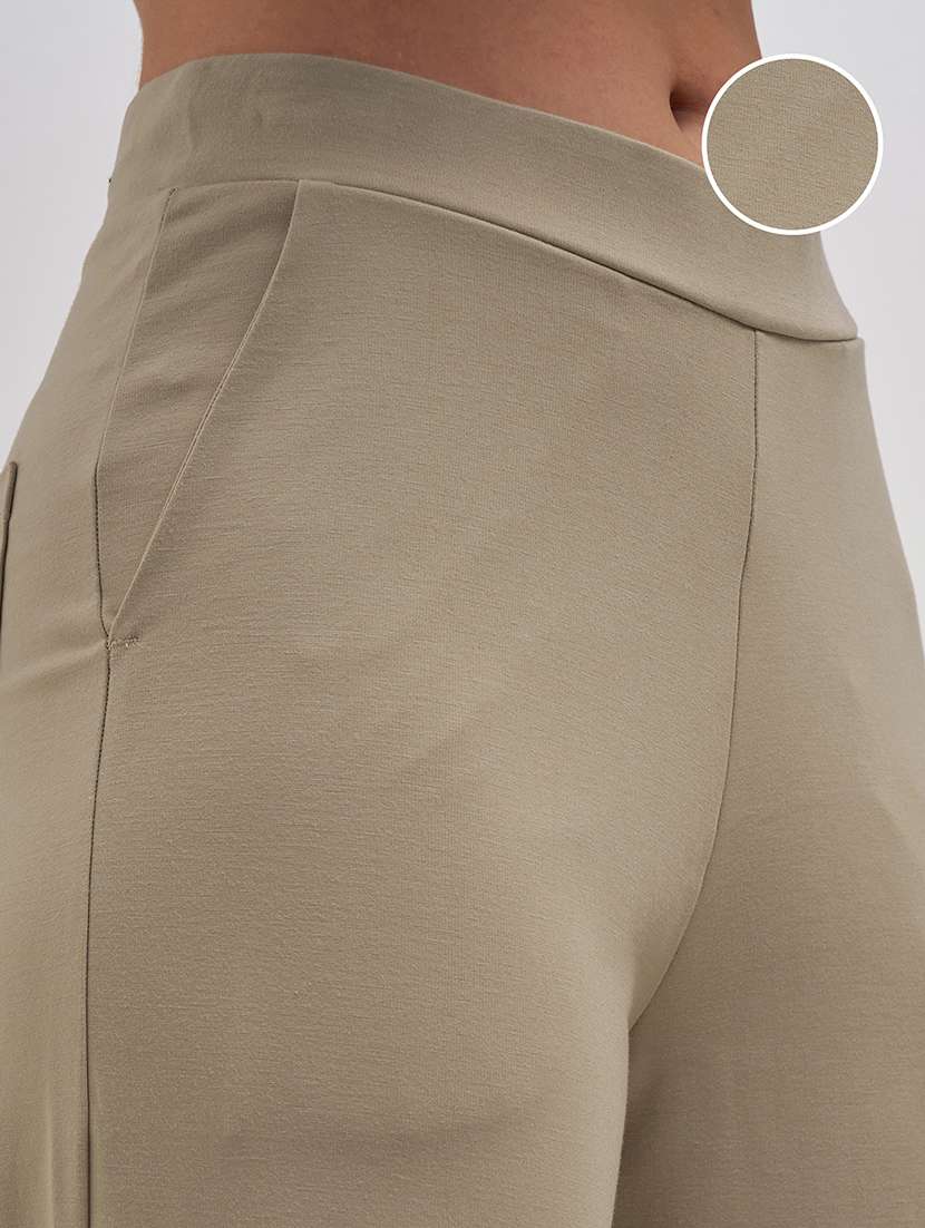 women beige rayon wide leg trouser - 22462361 -  Standard Image - 1