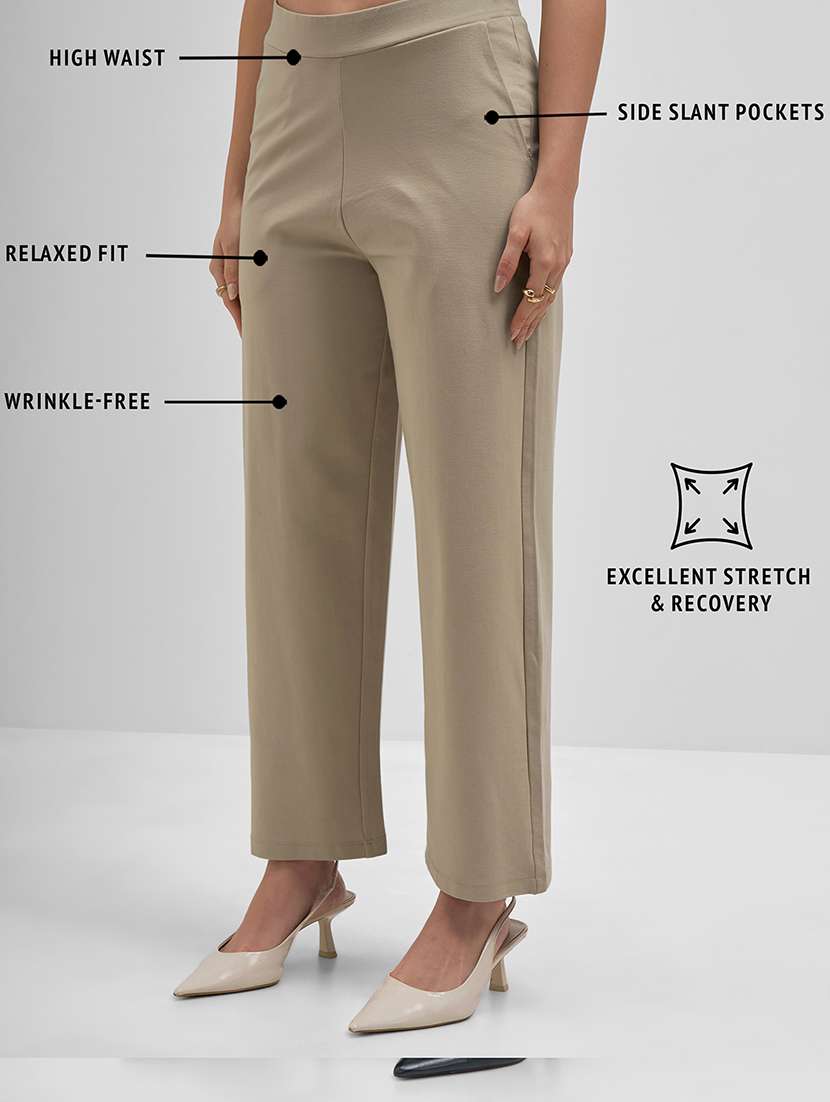 women beige rayon wide leg trouser - 22462361 -  Standard Image - 4