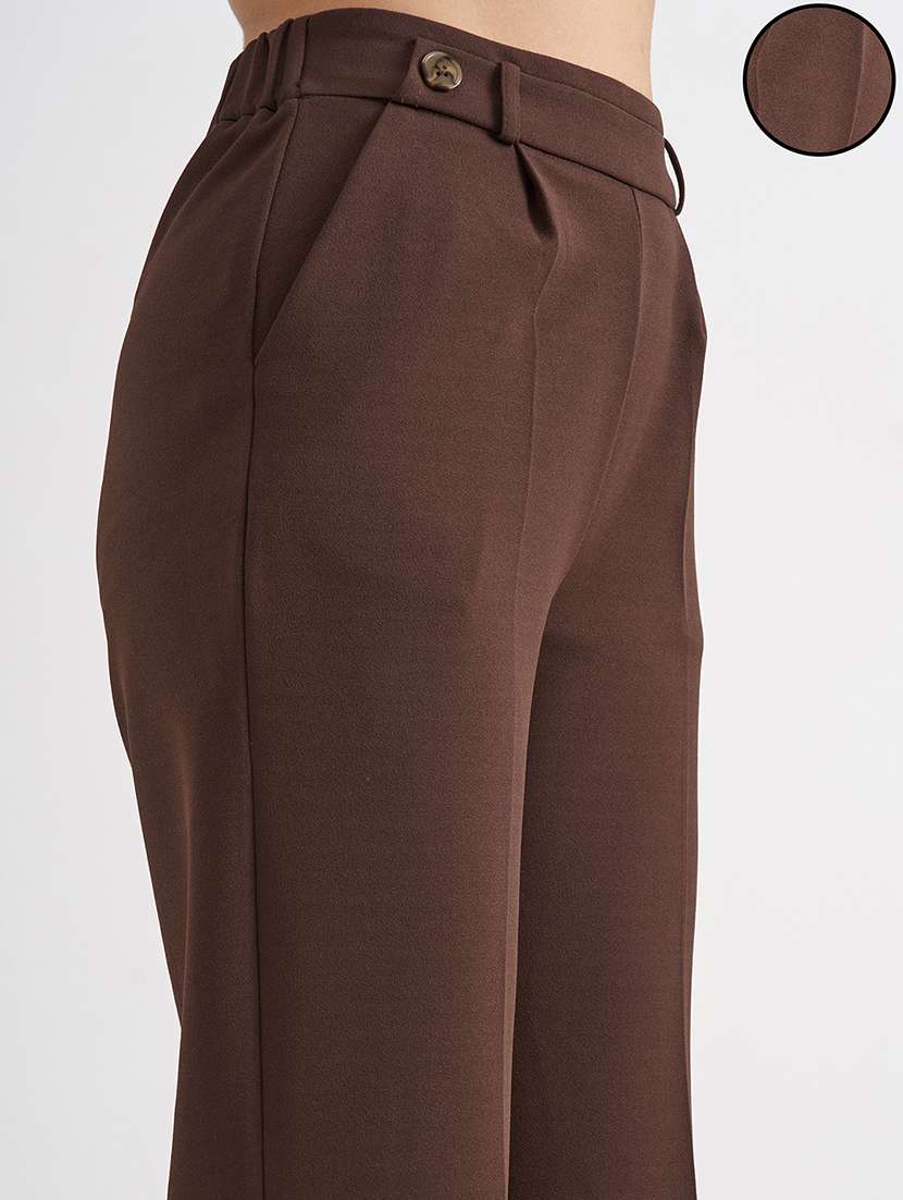 women brown polyester wide leg trouser - 22462366 -  Standard Image - 1