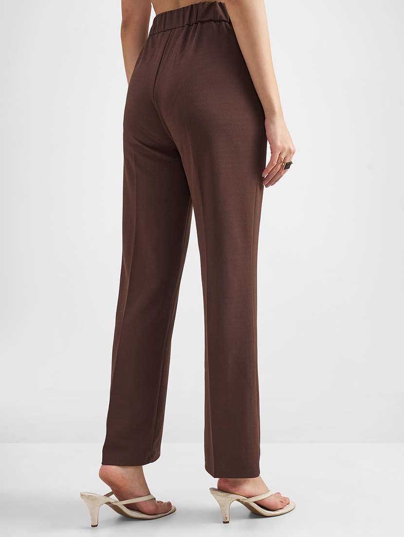 women brown polyester wide leg trouser - 22462366 -  Standard Image - 4