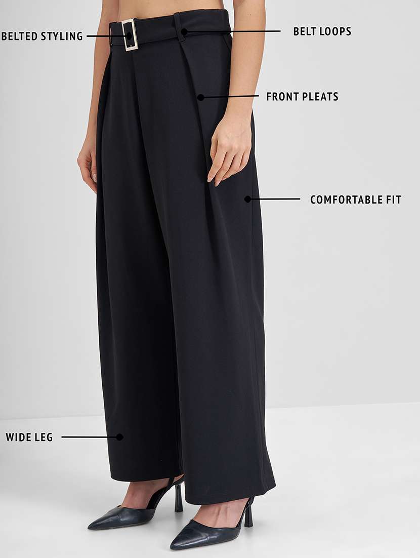 women black polyester wide leg trouser - 22462367 -  Standard Image - 4