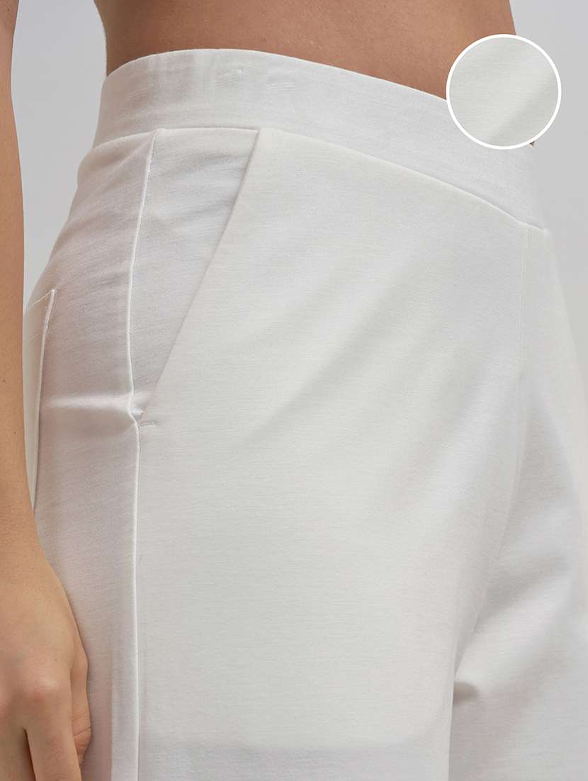 women white rayon wide leg trouser - 22462371 -  Standard Image - 1