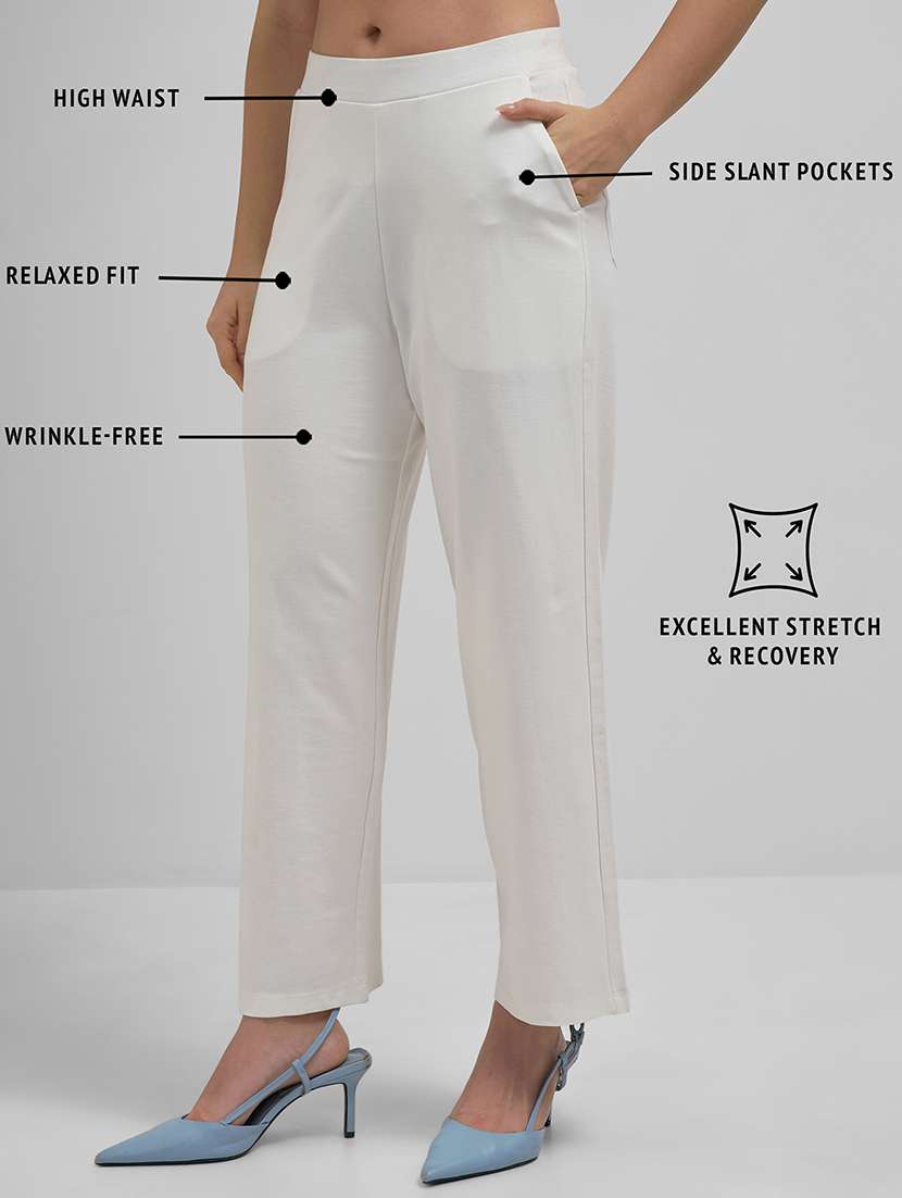women white rayon wide leg trouser - 22462371 -  Standard Image - 4