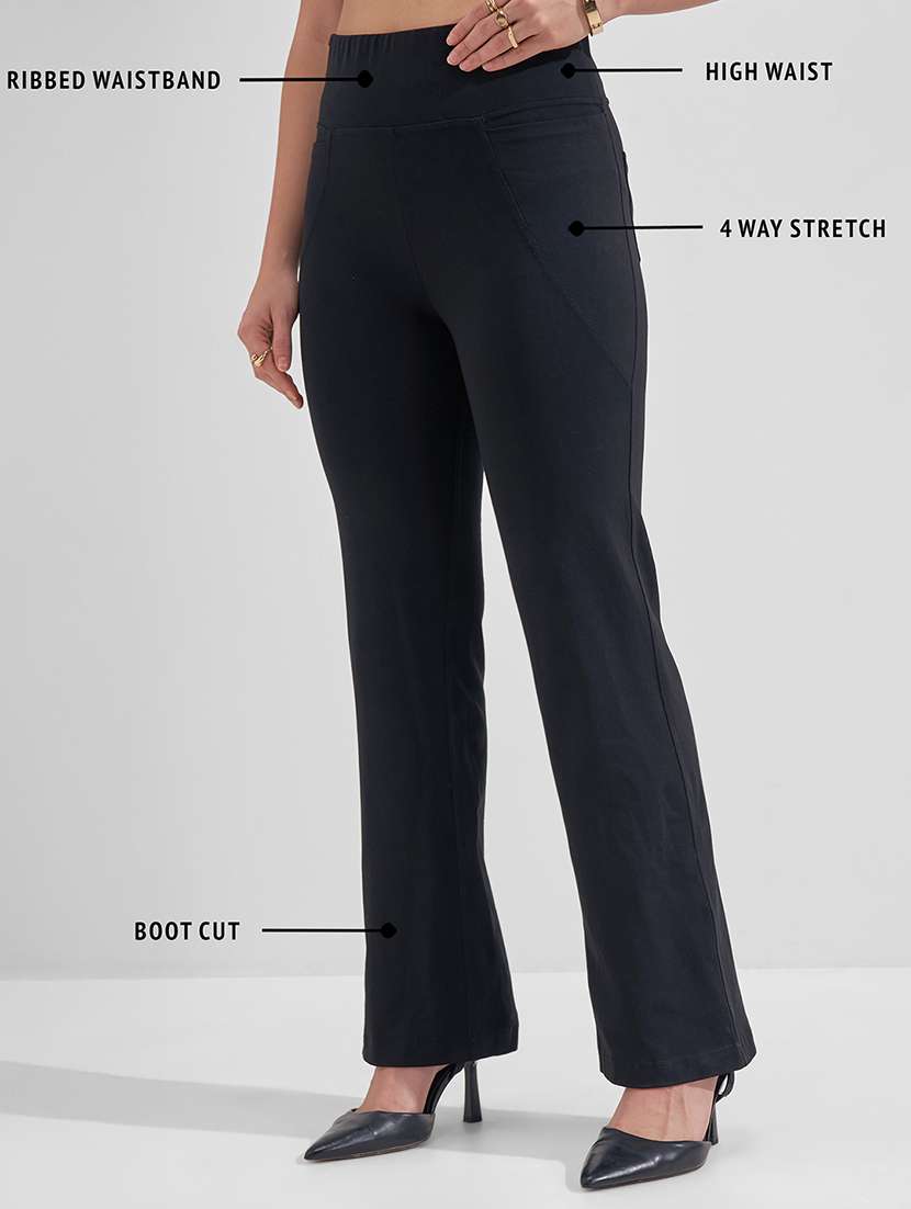 women solid mid rise bootcut trouser - 22462373 -  Standard Image - 4