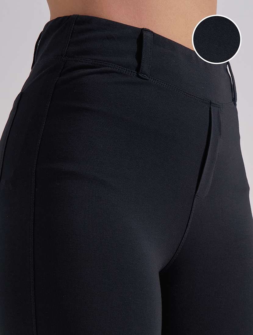 Women Black Cotton Bootcut Trouser - 22462375 -  Standard Image - 1