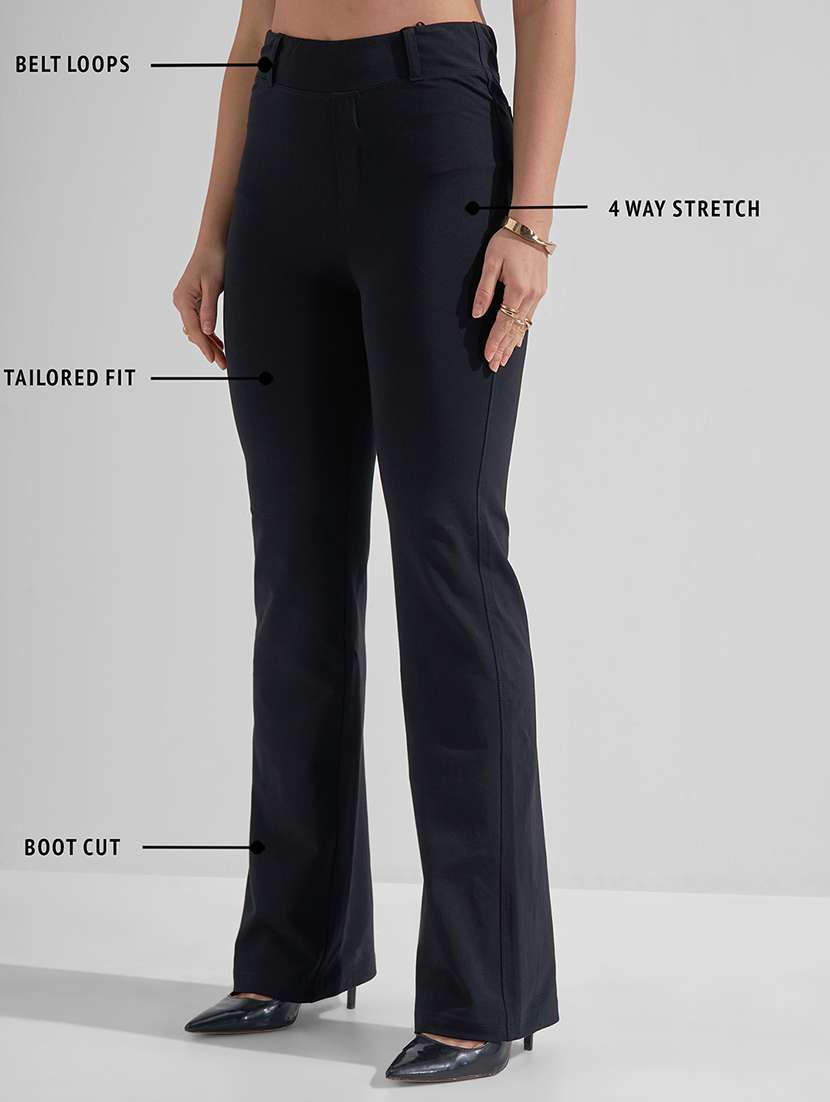 Women Black Cotton Bootcut Trouser - 22462375 -  Standard Image - 4