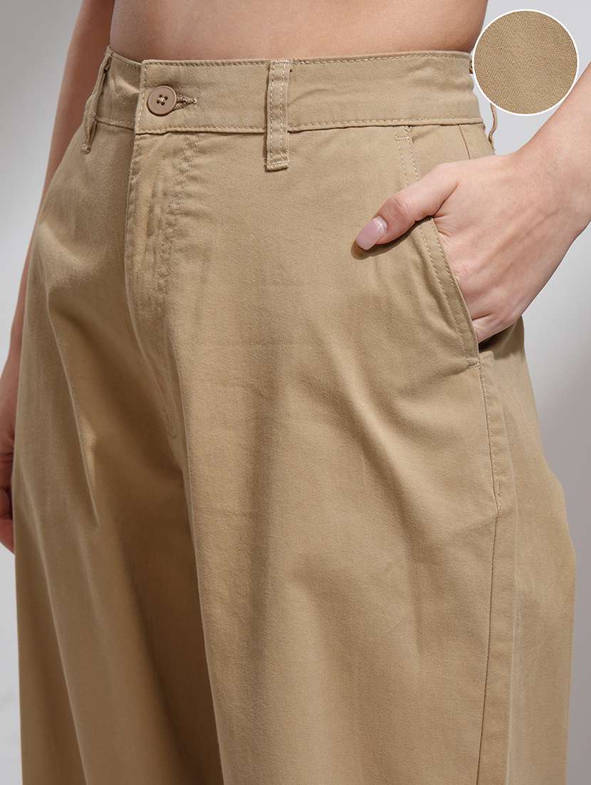 women brown cotton straight trouser - 22462384 -  Standard Image - 1