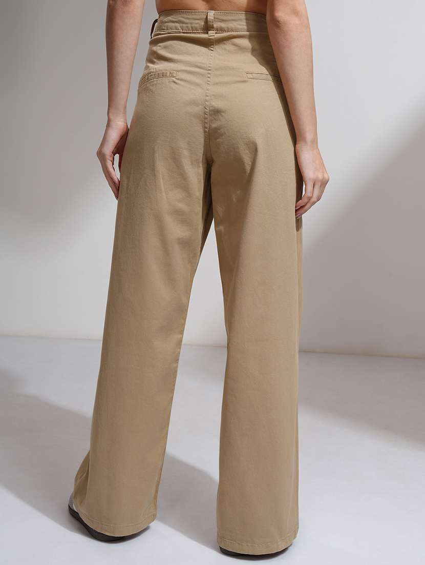 women brown cotton straight trouser - 22462384 -  Standard Image - 4