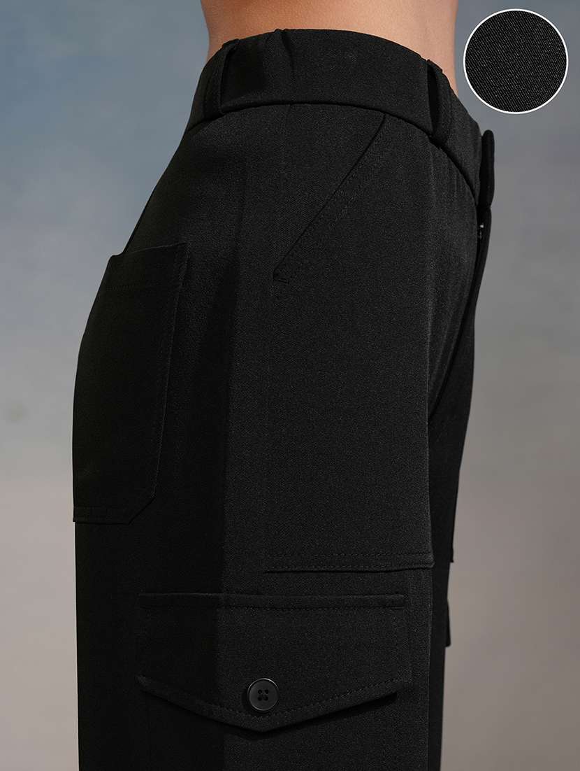 women black polyester straight trouser - 22462385 -  Standard Image - 1