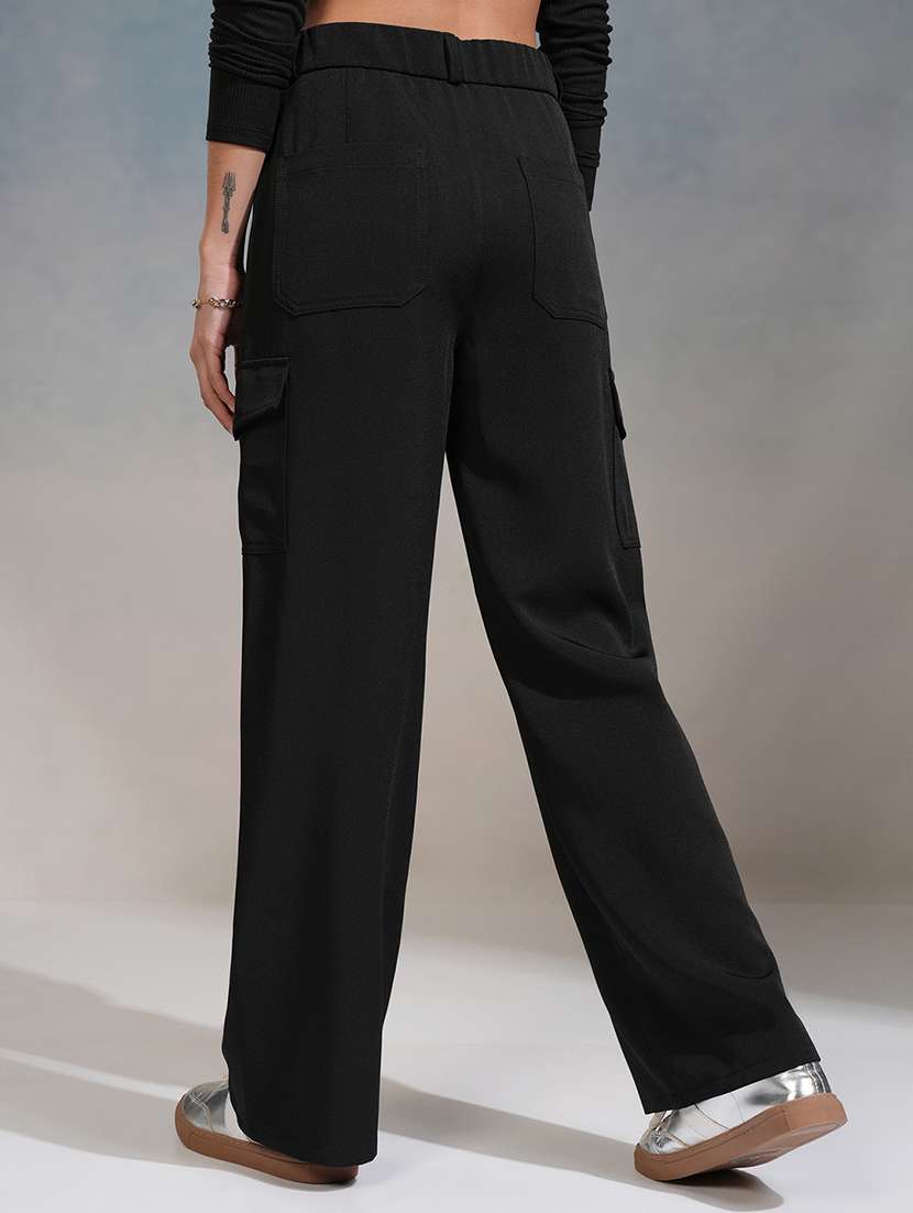 women black polyester straight trouser - 22462385 -  Standard Image - 4