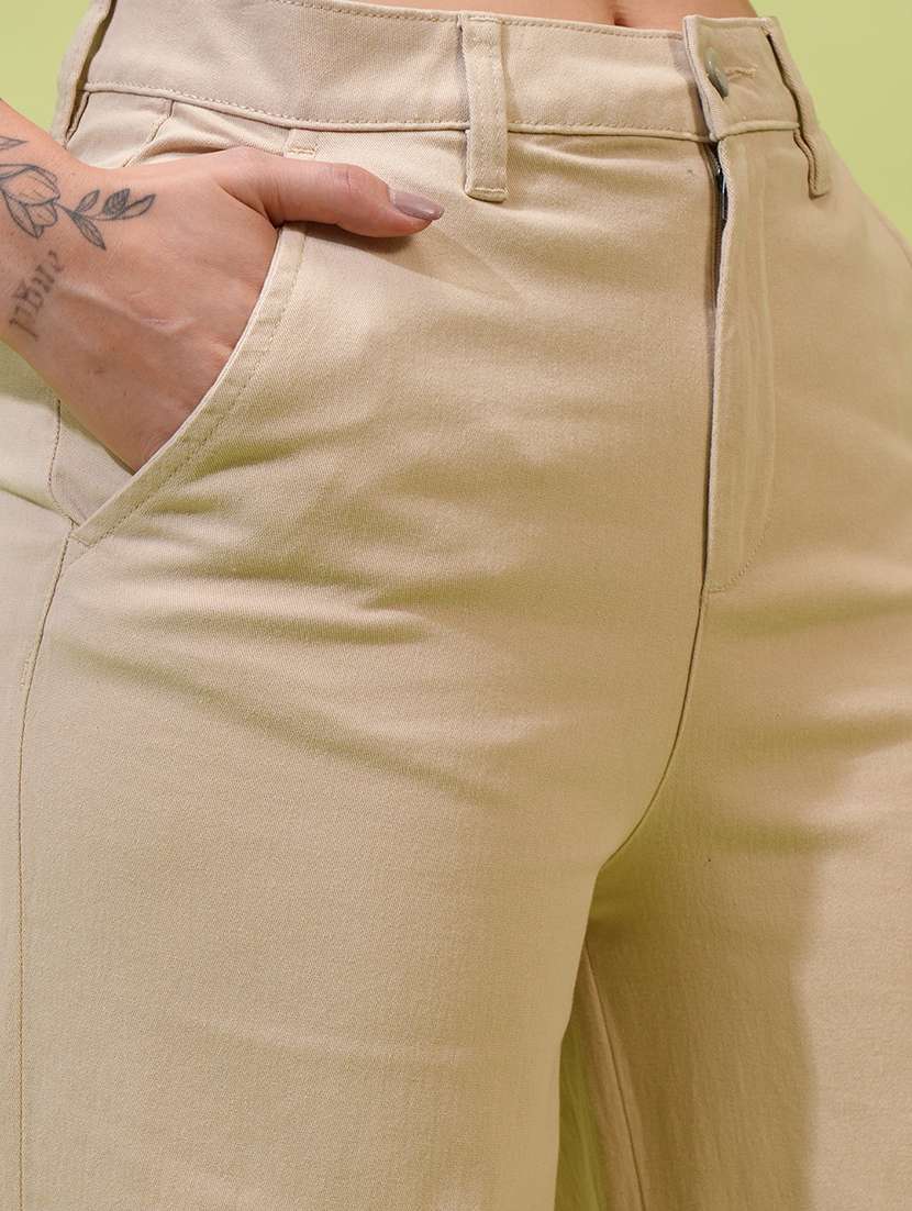 women beige cotton straight trouser - 22462388 -  Standard Image - 1