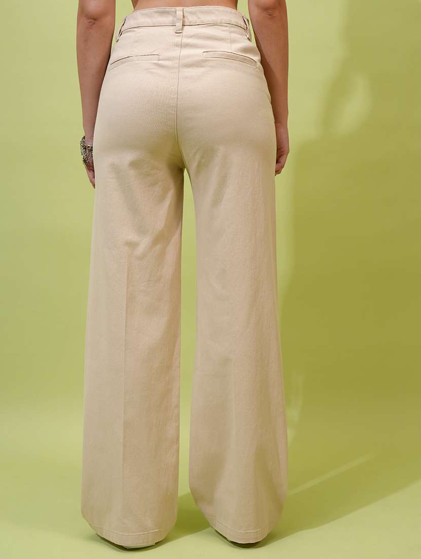 women beige cotton straight trouser - 22462388 -  Standard Image - 4