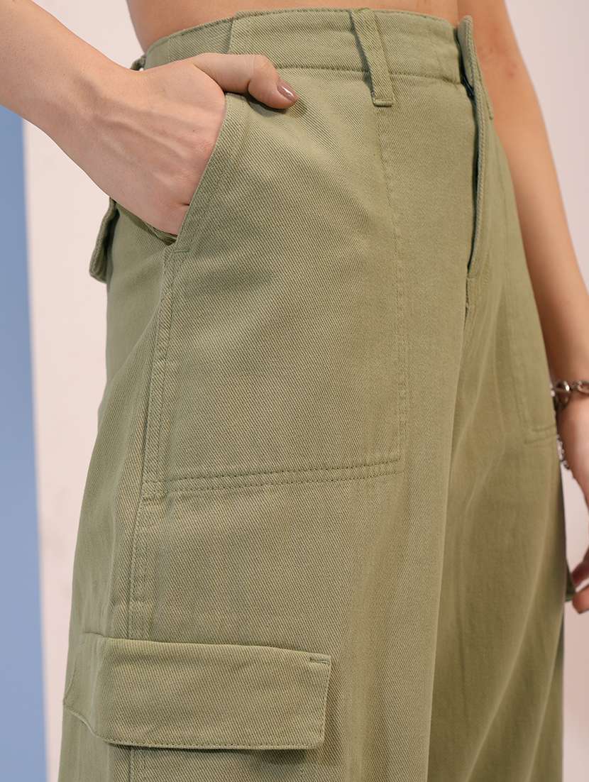women green cotton straight cargos - 22462392 -  Standard Image - 1
