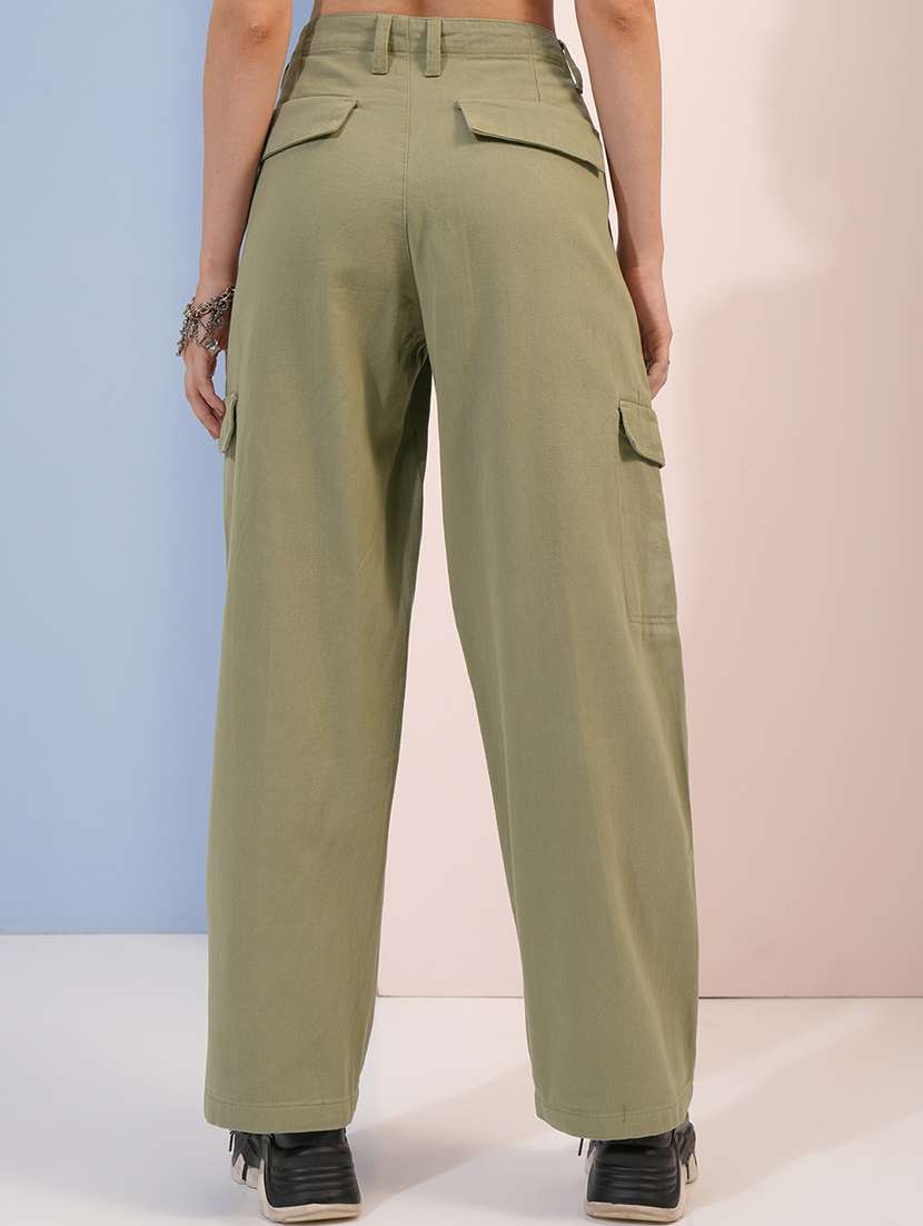 women green cotton straight cargos - 22462392 -  Standard Image - 4