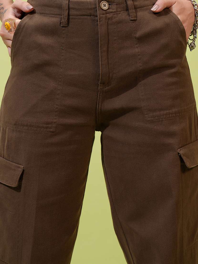 women brown cotton cargo trousers with pockets - 22462393 -  Standard Image - 1
