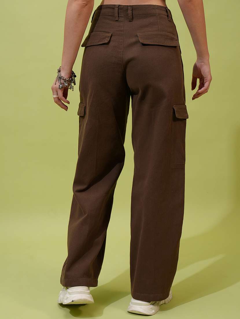 women brown cotton cargo trousers with pockets - 22462393 -  Standard Image - 4