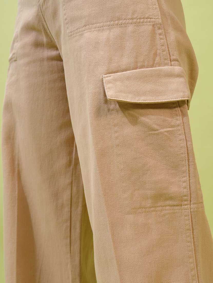 women khaki cotton straight cargos - 22462394 -  Standard Image - 1