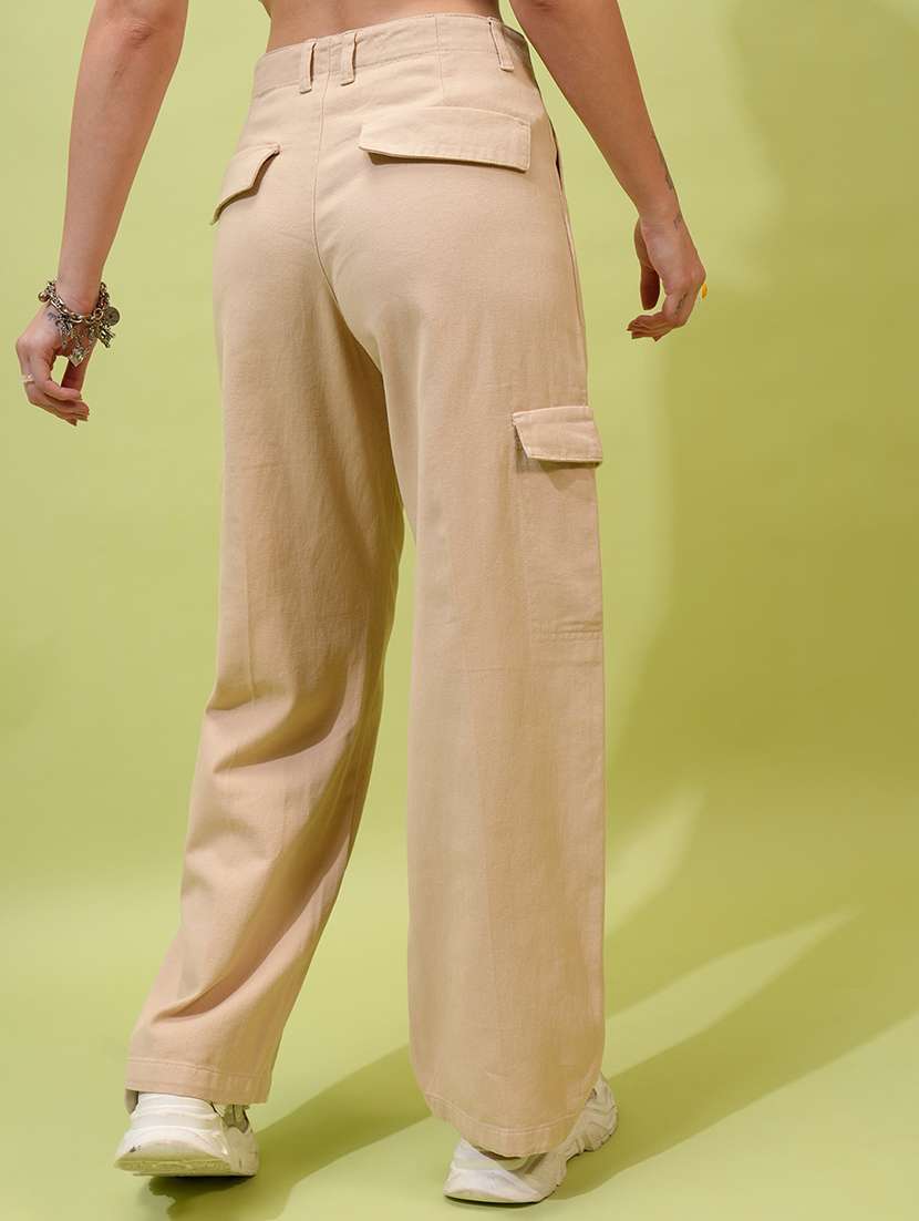 women khaki cotton straight cargos - 22462394 -  Standard Image - 4