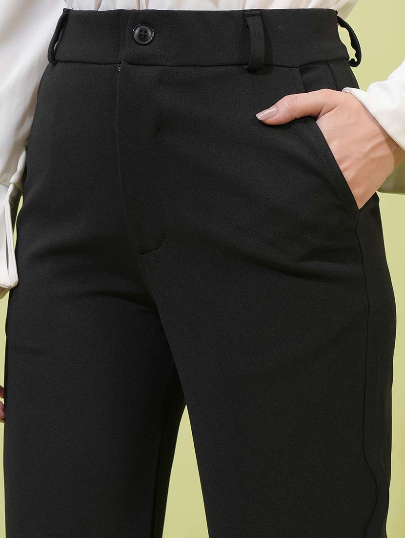 women black polyester straight trouser - 22462395 -  Standard Image - 1