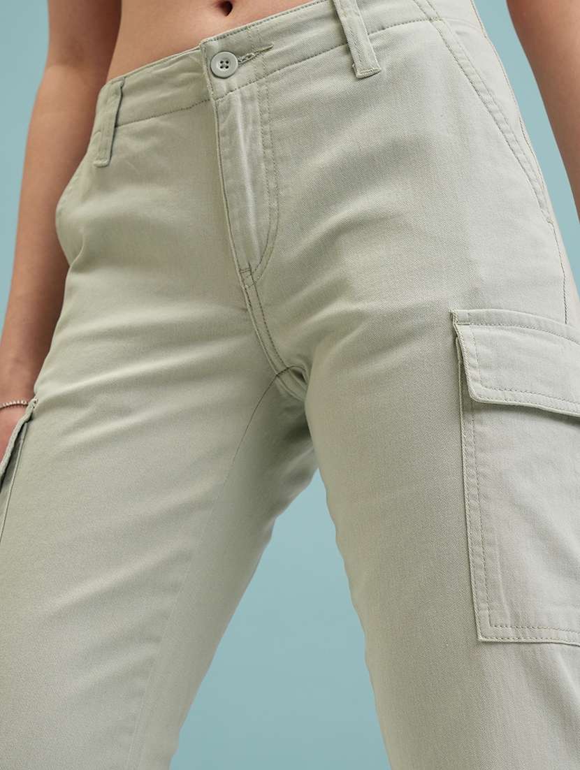 Women Green Cotton Straight Cargos - 22462397 -  Standard Image - 1