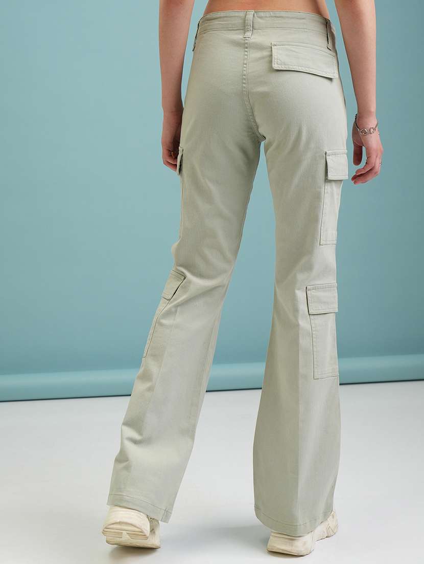 Women Green Cotton Straight Cargos - 22462397 -  Standard Image - 4