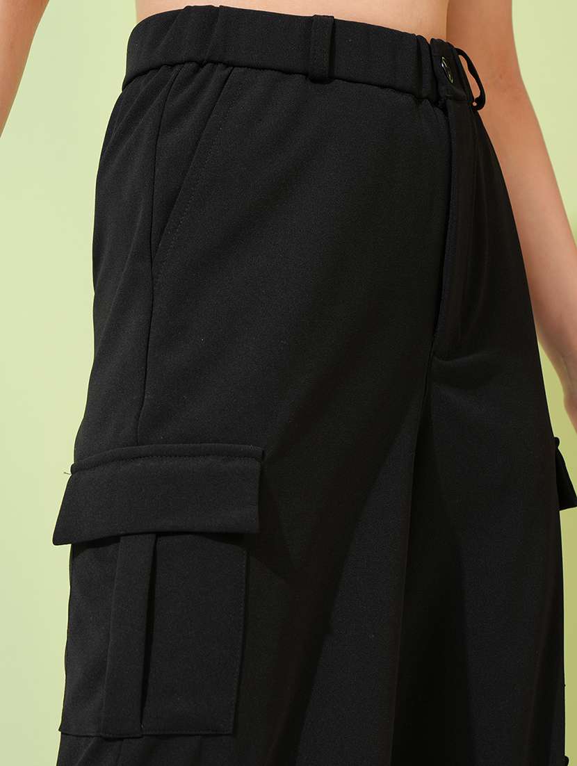 women black polyester straight cargos - 22462398 -  Standard Image - 1