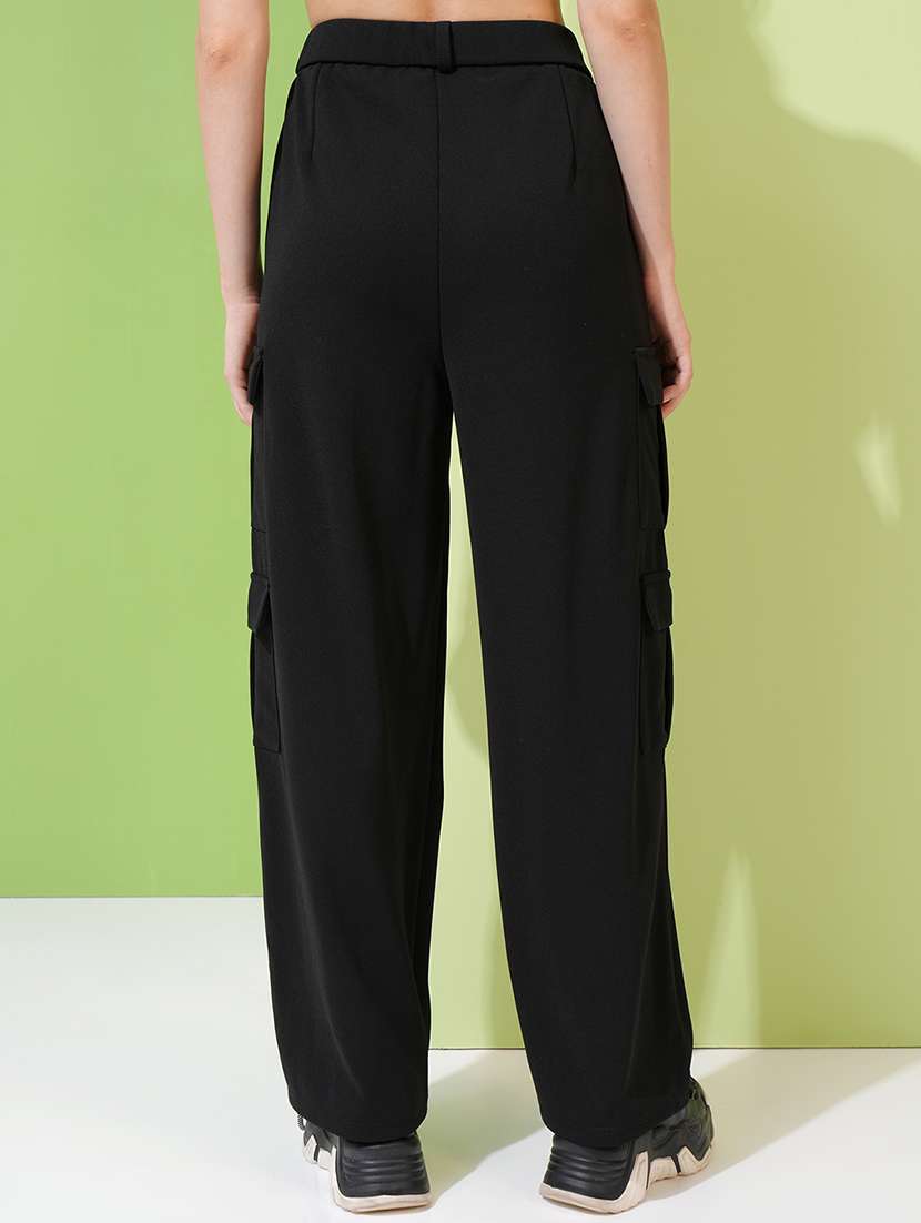 women black polyester straight cargos - 22462398 -  Standard Image - 4
