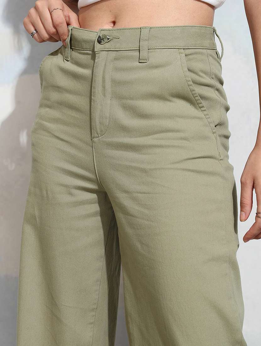 women green cotton straight trouser - 22462399 -  Standard Image - 1