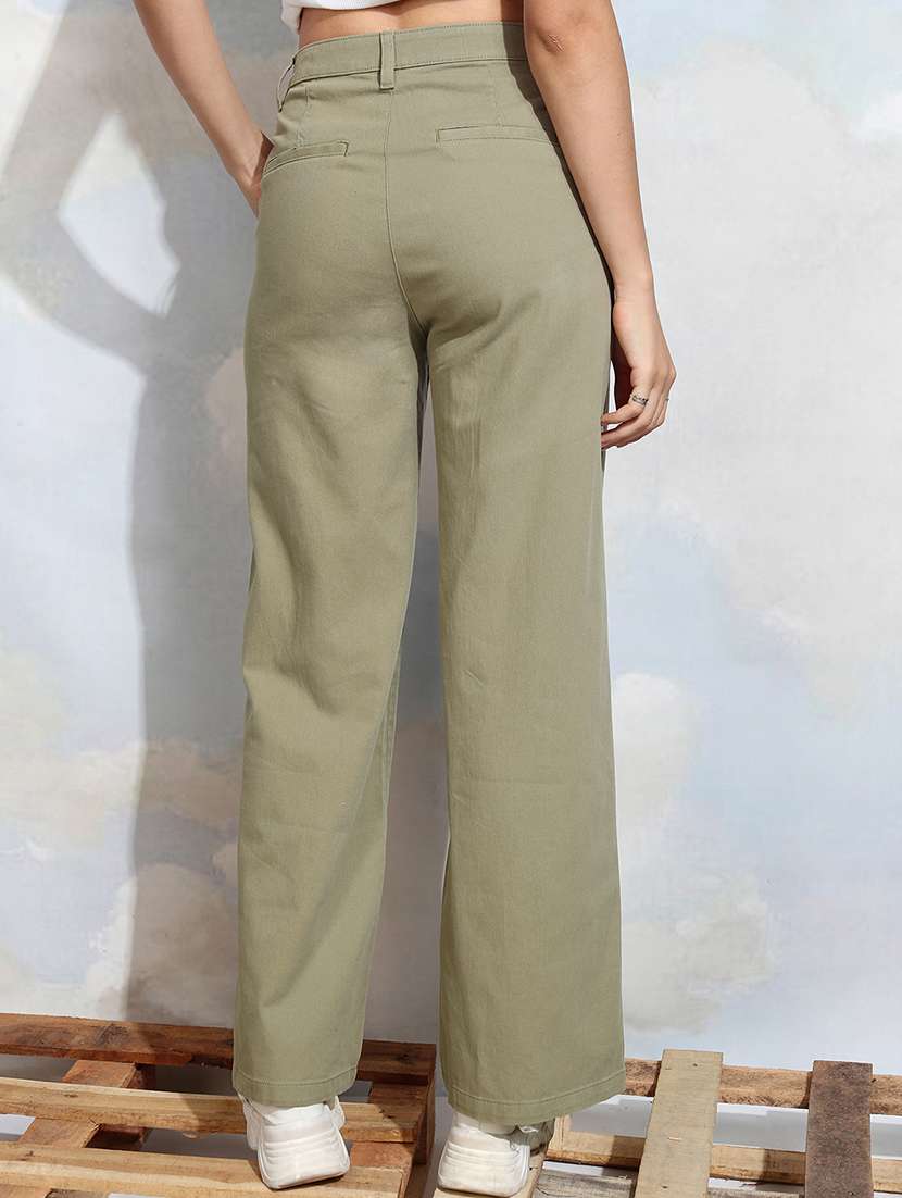 women green cotton straight trouser - 22462399 -  Standard Image - 4
