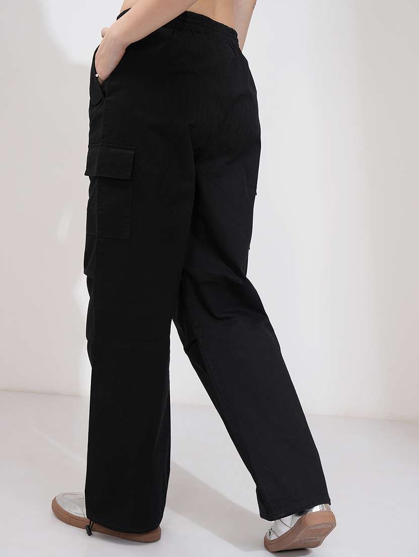 Women Black Cotton Straight Cargos - 22462400 -  Standard Image - 4