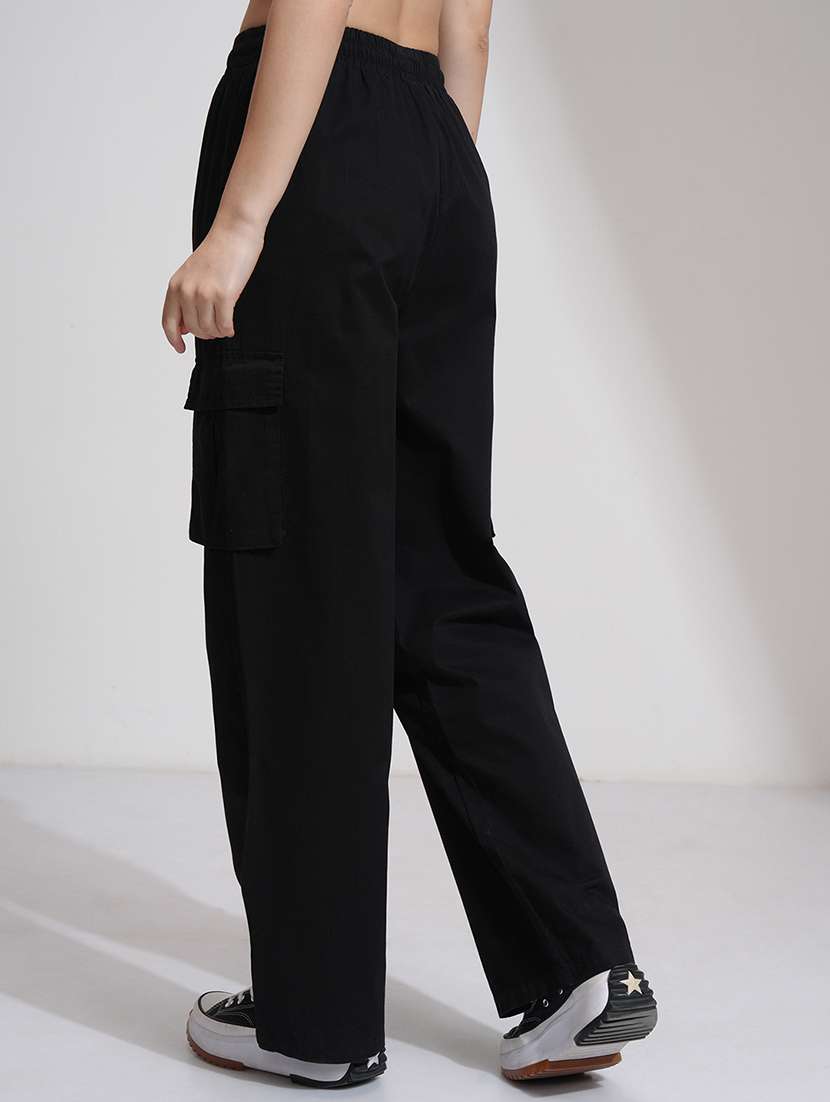 Women Black Cotton Straight Cargos - 22462401 -  Standard Image - 4