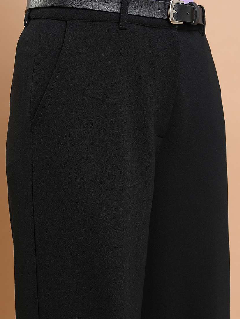 women black polyester straight trouser - 22462402 -  Standard Image - 1
