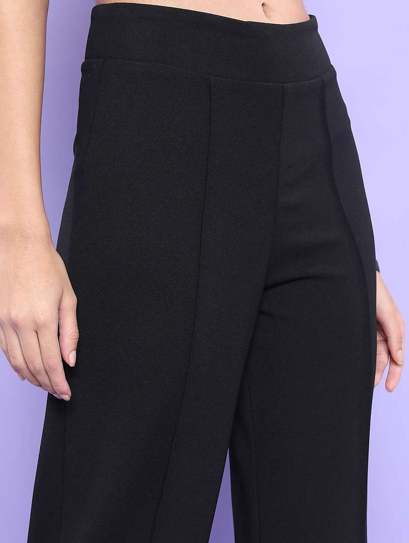 women black polyester straight trouser - 22462403 -  Standard Image - 1