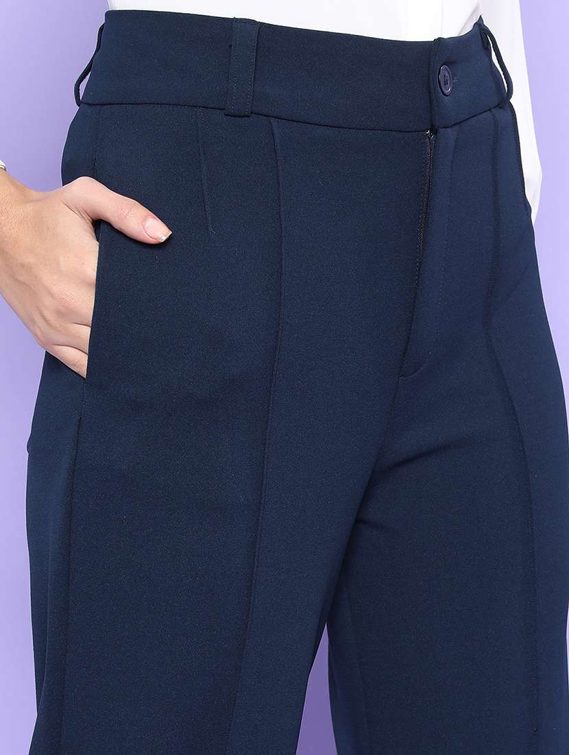 women navy blue polyester straight trouser - 22462405 -  Standard Image - 1