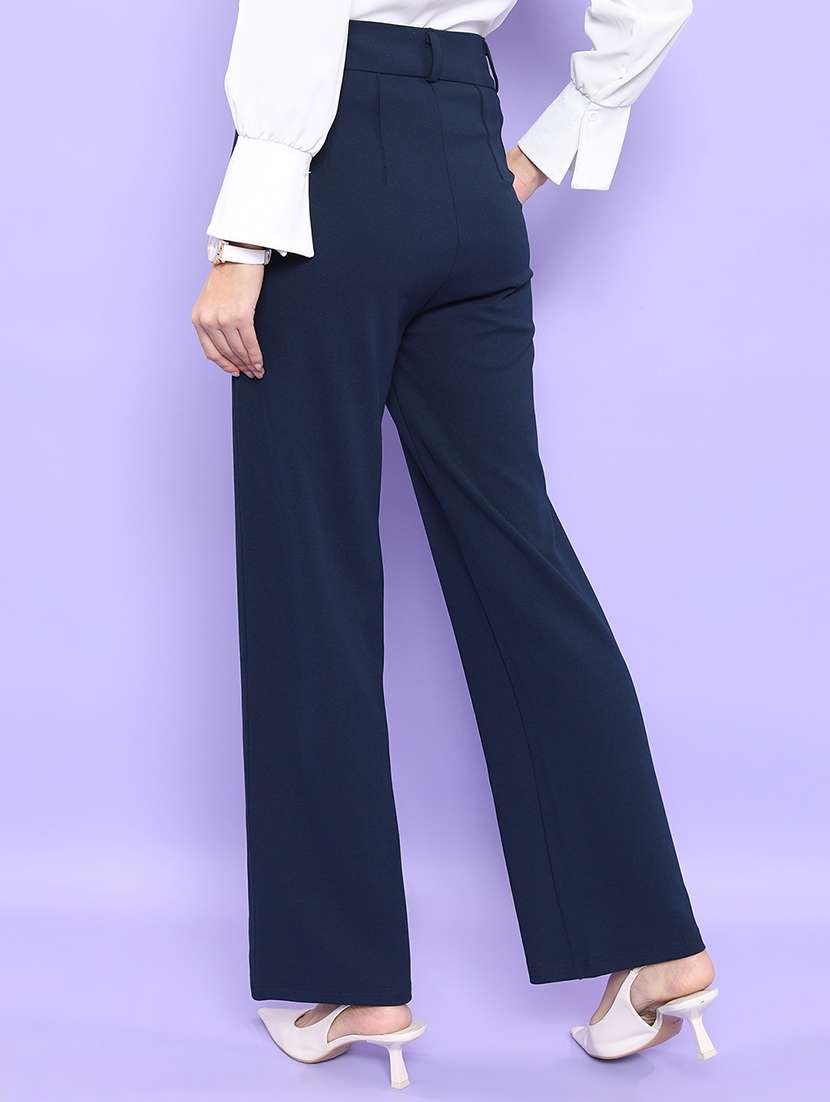 women navy blue polyester straight trouser - 22462405 -  Standard Image - 4