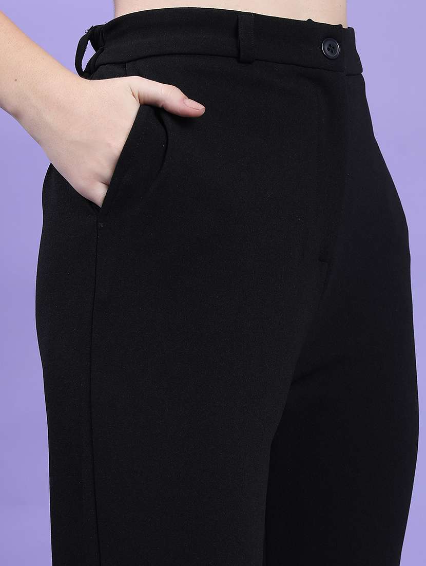 women black polyester straight trouser - 22462406 -  Standard Image - 1